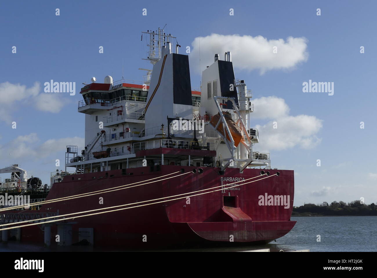 Lorient, France – March 4, 2017: Products Tanker “ Barbarica” in operations at the Oil Terminal of Lorient, Brittany France. Stock Photo