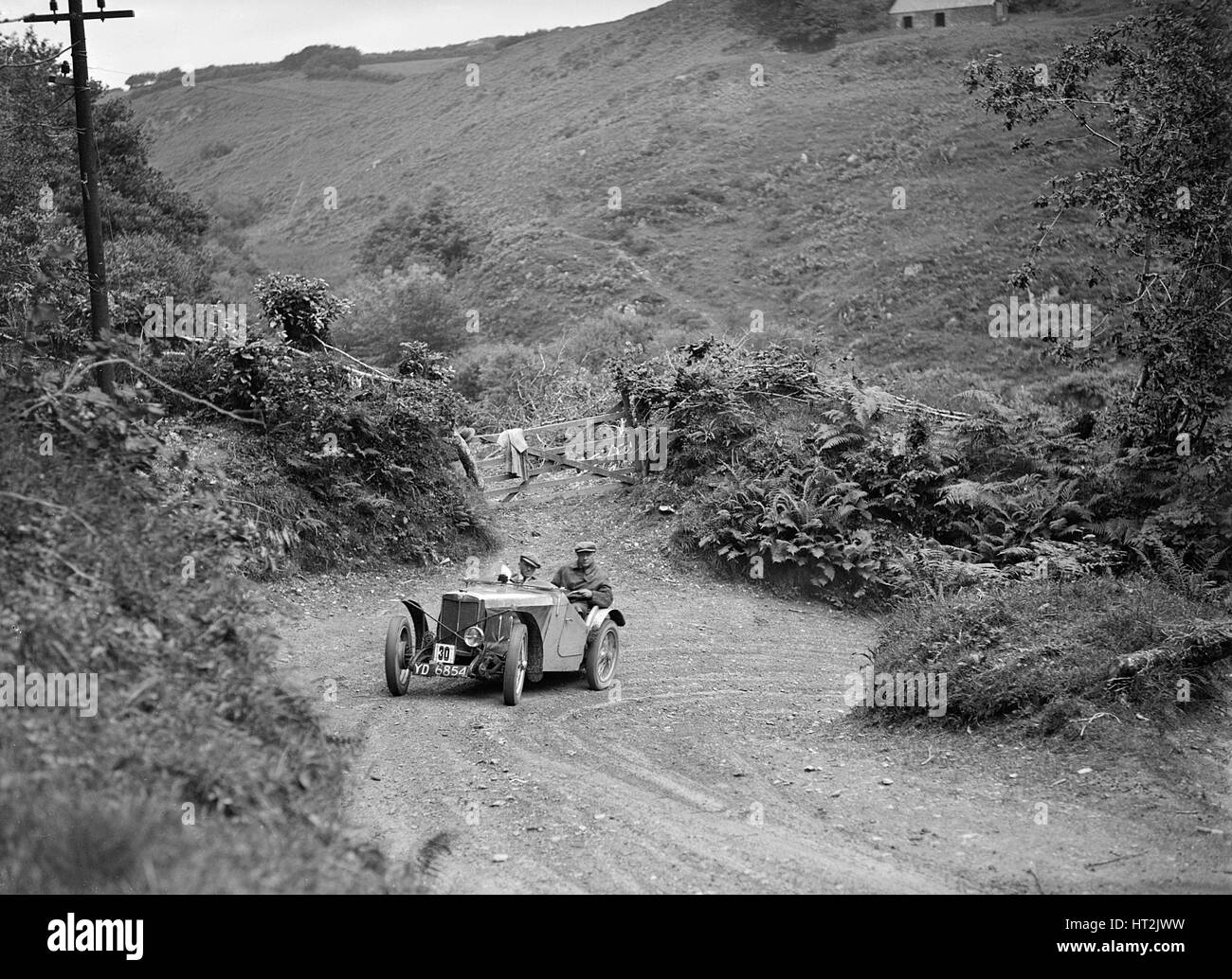 1933 MG J2 taking part in a motoring trial, late 1930s. Artist: Bill Brunell. Stock Photo