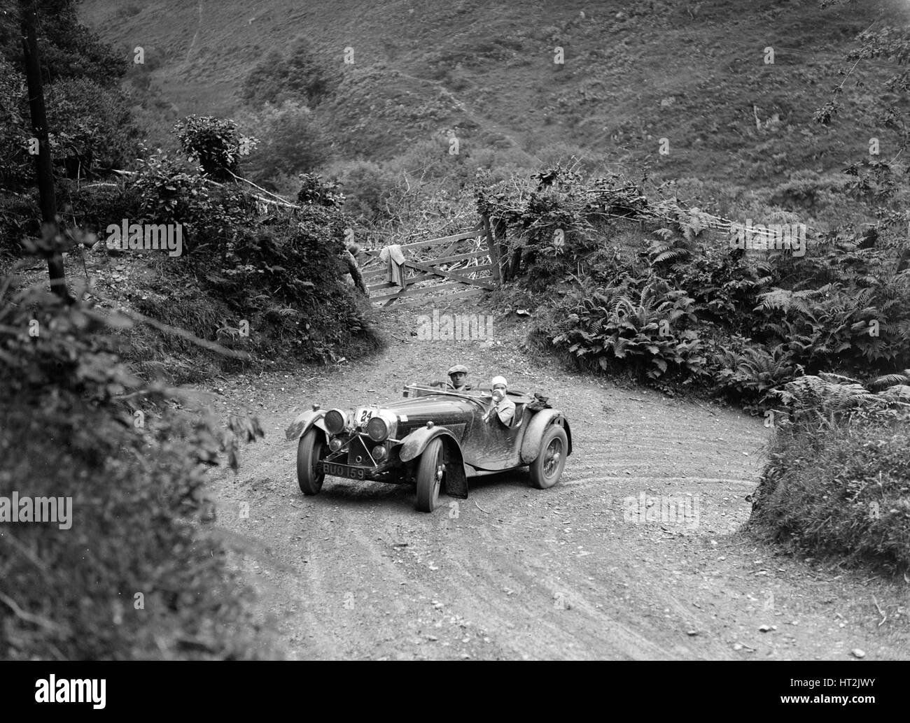 1935 Jaguar SS 90 2-seater taking part in a motoring trial, late 1930s. Artist: Bill Brunell. Stock Photo