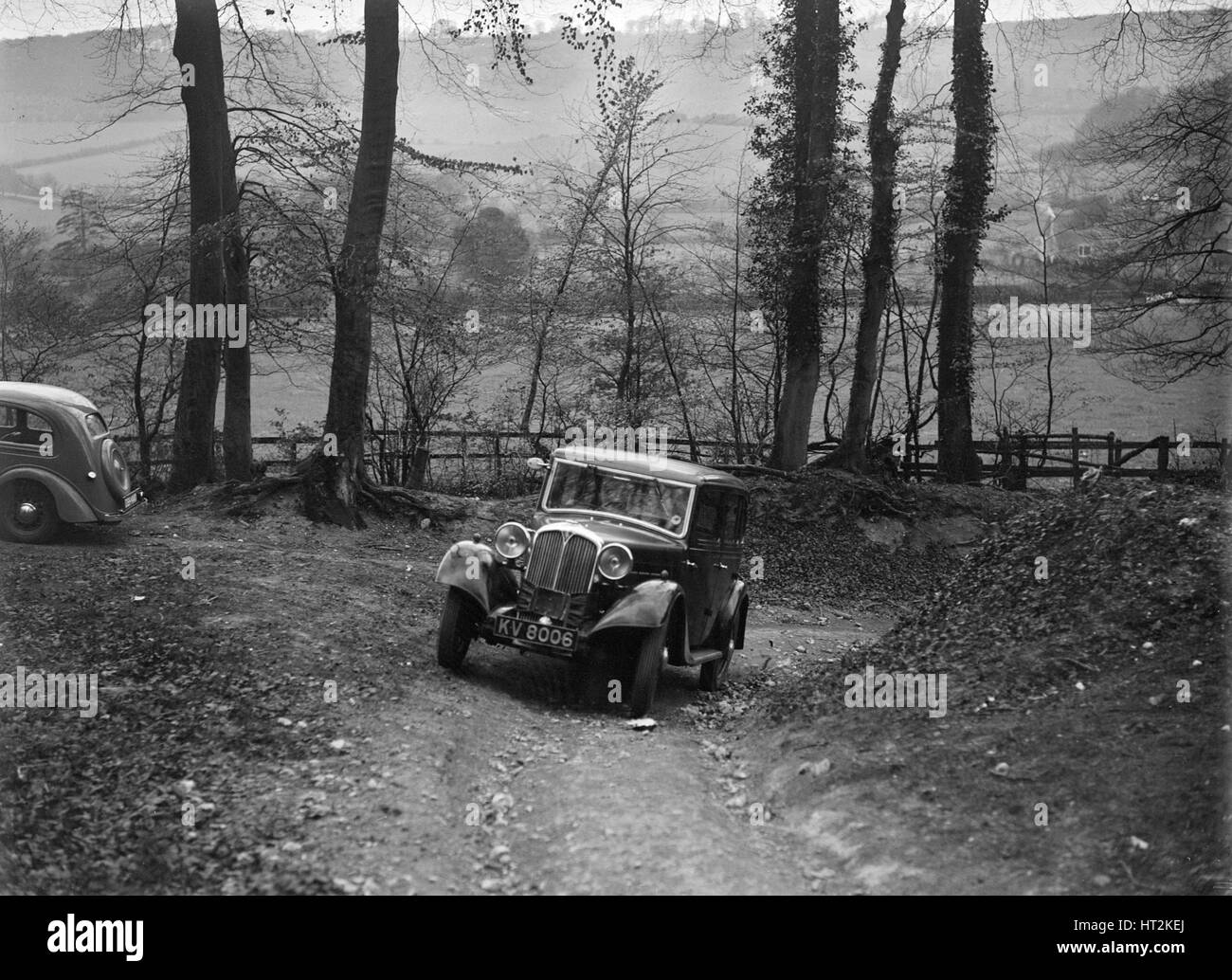 1934 Rover 10 at the Standard Car Owners Club Southern Counties Trial, 1938. Artist: Bill Brunell. Stock Photo