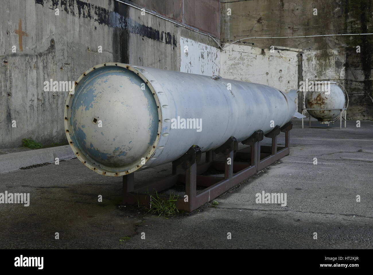 Details of German submarine torpedo used during World War II  exhibited at the previous German submarine base of Lorient, Brittany, France Stock Photo