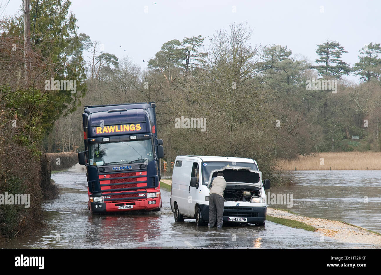 Van stranded in floods at Beaulieu 2008. Artist: Unknown. Stock Photo