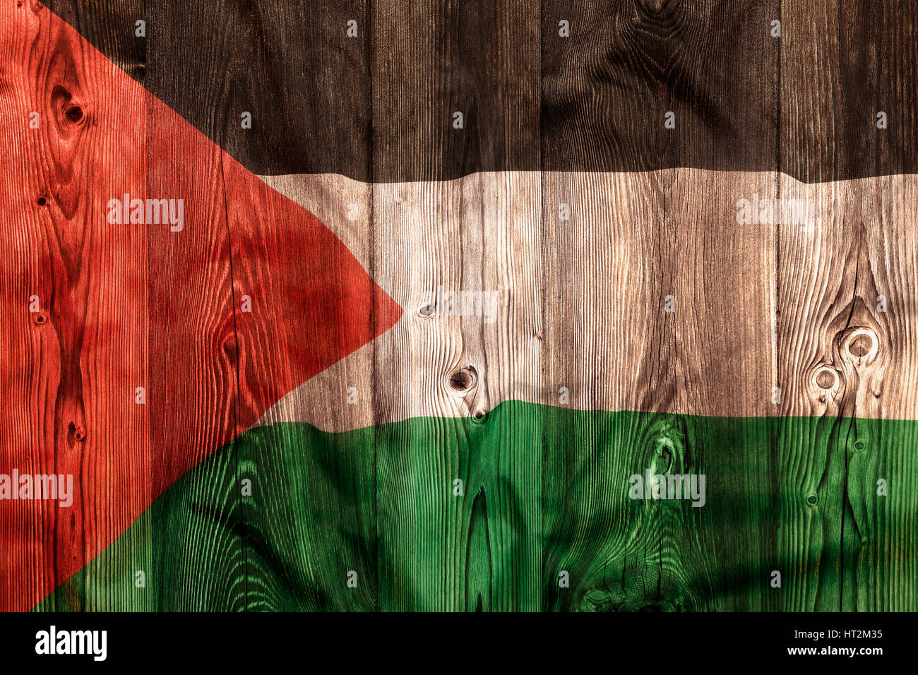 National flag of Palestine on wooden background Stock Photo