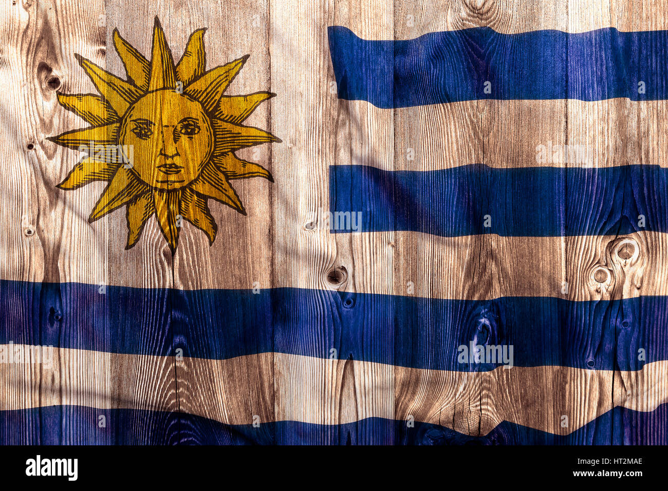 National flag of Uruguay on wooden background Stock Photo
