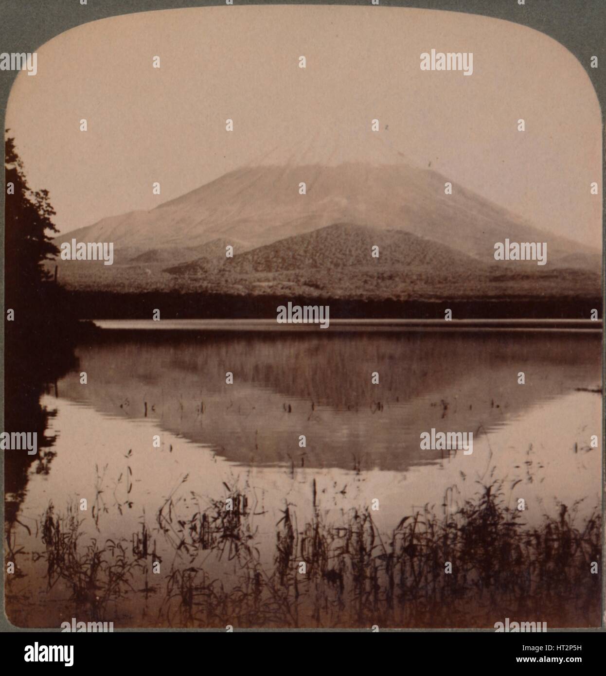 'Snow-capped Mount Fuji, (12,365 ft.) mirrored in still waters of Lake Shoji, Japan', 1904.  Artist: Unknown. Stock Photo