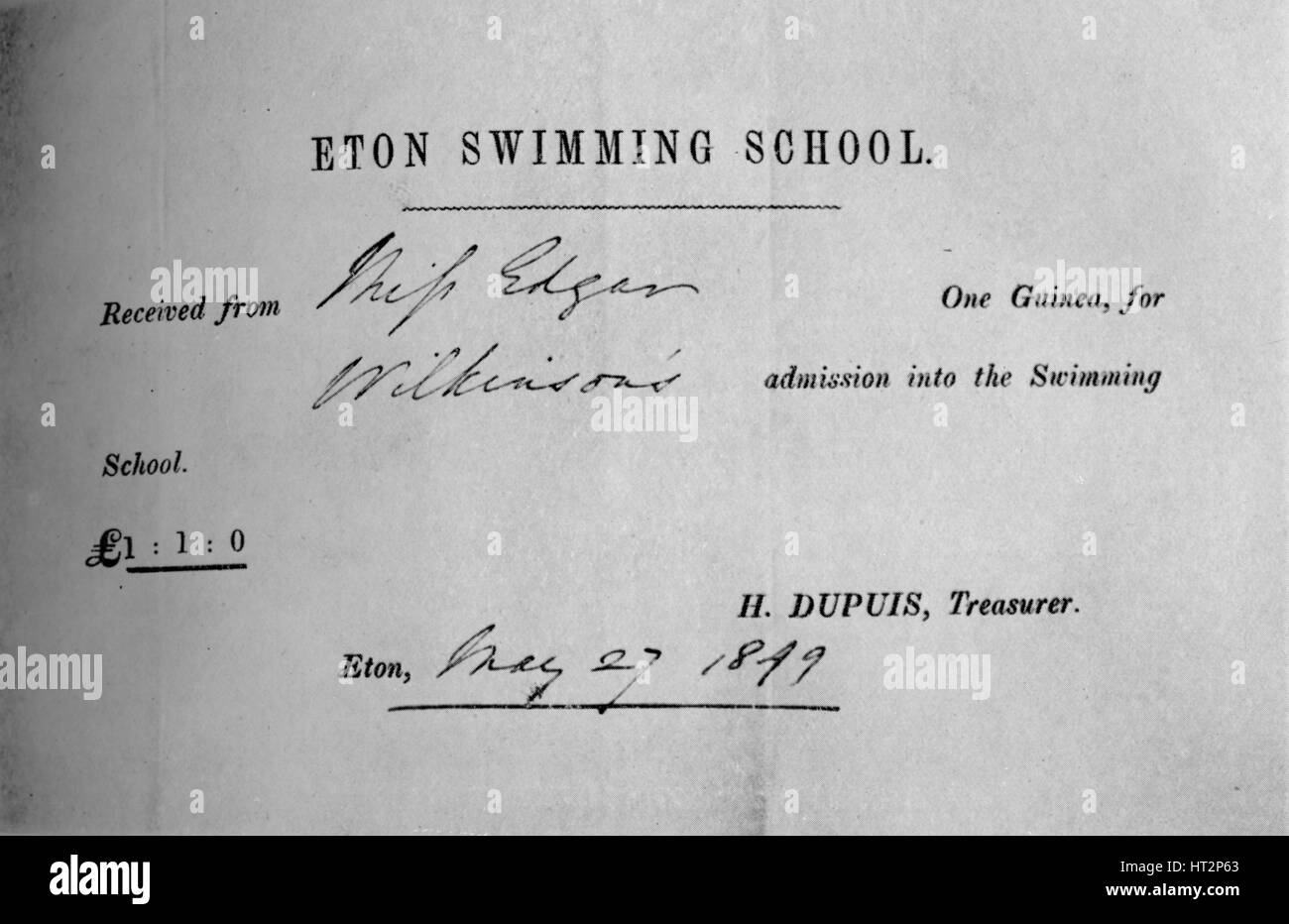 'Receipt for Swimming Lessons', 1935. Artist: Unknown. Stock Photo