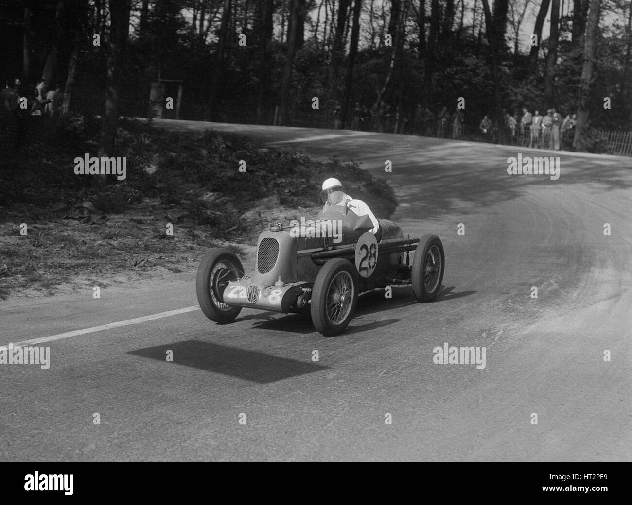 MG Q type of Kenneth Evans racing at Donington Park, Leicestershire, 1930s. Artist: Bill Brunell. Stock Photo
