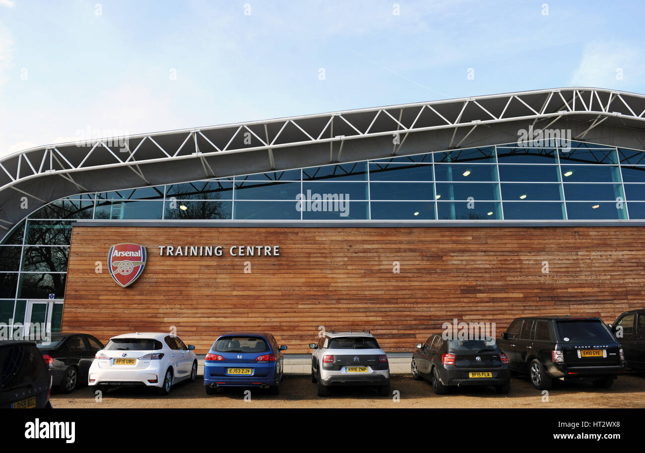 The words 'Arsenal Training Centre' on a building belonging to the
