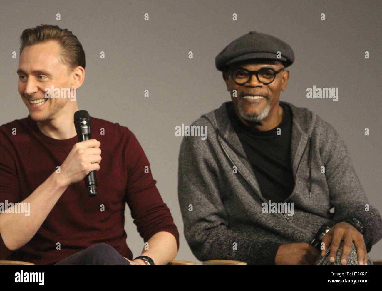 New York, USA. 6th Mar, 2017. Tom Hiddleston, Samuel L. Jackson at Apple Soho to talk about new King Kong movie Kong Skull Island in New York . March 06, 2017.  Credit: MediaPunch Inc/Alamy Live News Stock Photo