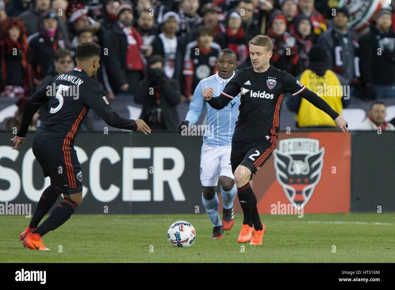 D.C. United defender Taylor Kemp (2) during D.C. United's home opener against Sporting Kansas City which finished 0-0 at RFK Stadium in Washington, D.C. on Saturday March 4, 2017. Stock Photo