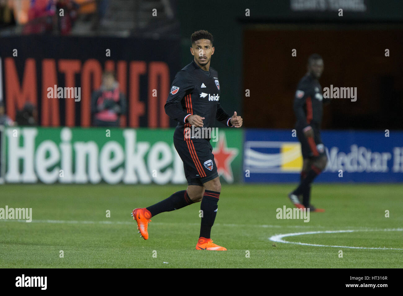 D.C. United defender Sean Franklin (5) during D.C. United's home opener against Sporting Kansas City which finished 0-0 at RFK Stadium in Washington, D.C. on Saturday March 4, 2017. Stock Photo