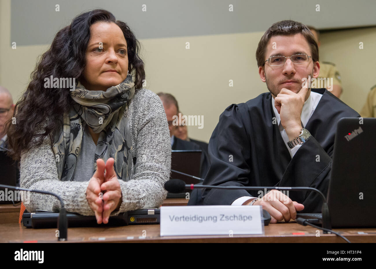 The Accused Beate Zschape Sits Next To Her Lawyer Mathias Grasel In The Court Room In The Higher Regional Court In Munich Germany The Accused Beate Zschape Sits Next To Her Lawyer Mathias Grasel In The Court Room In The Higher Regional Court In Munich Germany