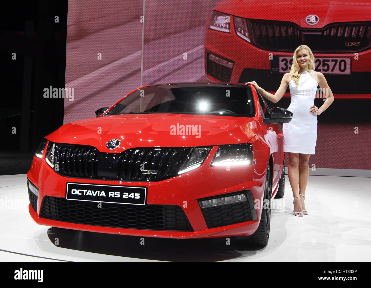 Geneva, Switzerland. 7th March 2017. The new Skoda Octavia RS 245 is  presented at the first press day of the Geneva International Motor Show,  Switzerland, 7 March 2017. The show has opened