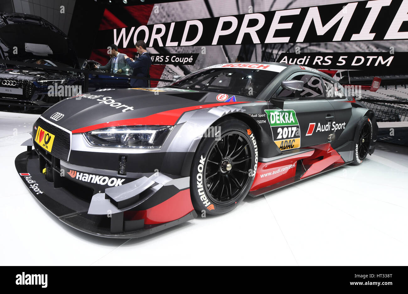 Geneva, Switzerland. 7th March 2017. The Audi RS 5 DTM is presented at the  first press day of the Geneva International Motor Show, Switzerland, 7  March 2017. The show has opened its