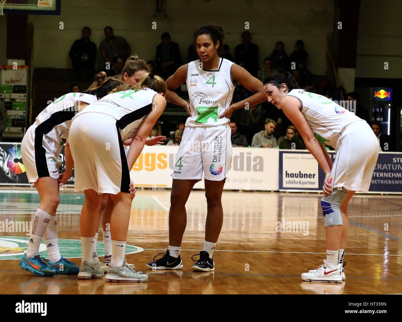 March 7, 2017 - second from right Alexx FORDE (Bad Aibling/USA), in the right Lindsay SHERBERT (Bad Aibling/USA), kurz vor dem Sieg.Woman-Basketball, 1. Bundesliga 2016/17, .Fireballs Bad Aibling vs BC Pharmaserv Marburg, .05.02.17, Bad Aibling, Fire Dome. Womans German Basketbal Leaguel, Alexx Forde, the 22 years old American woman basketball player of the German first league team of Bad Aibling was tested positiv for a medicine allowed in USA and prohibited in Germany. As a result the woman player was suspendet from German Basketball Union. (Credit Image: © Wolfgang Fehrmann via ZUMA Wire Stock Photo