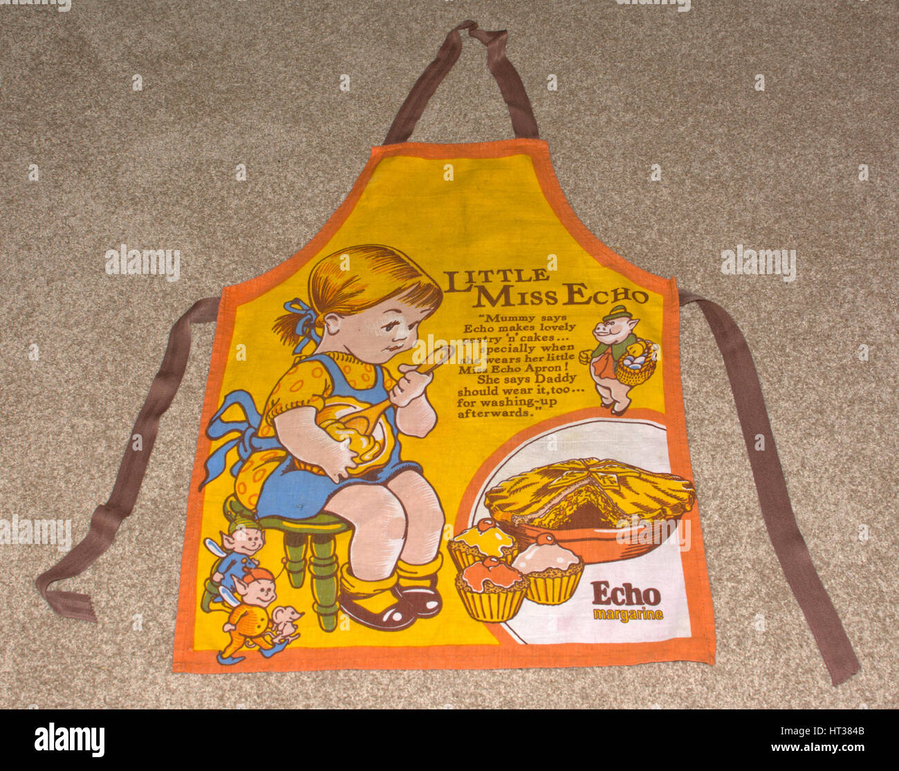Little Miss Echo margarine apron. 'Mummy says Echo makes lovely pastry 'n' cakes, specially when she wears her little Miss Echo apron! Stock Photo