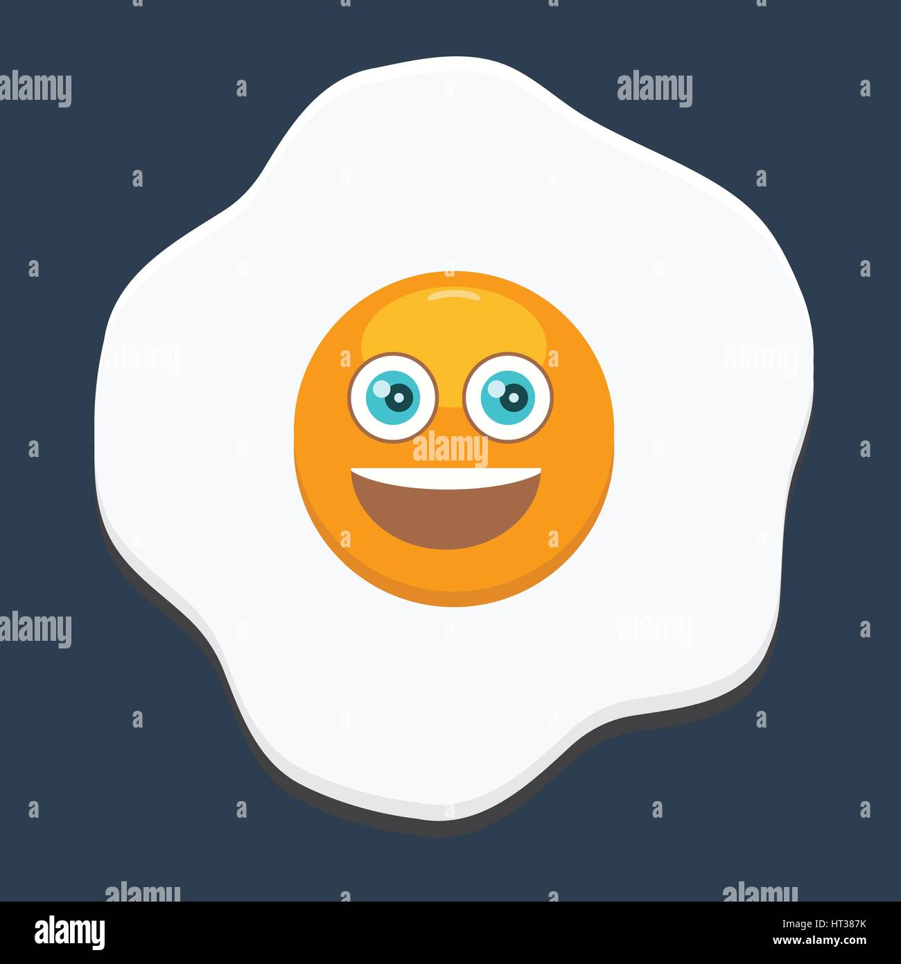 Fried egg with emoji. Flat and solid color design. Breakfast concept