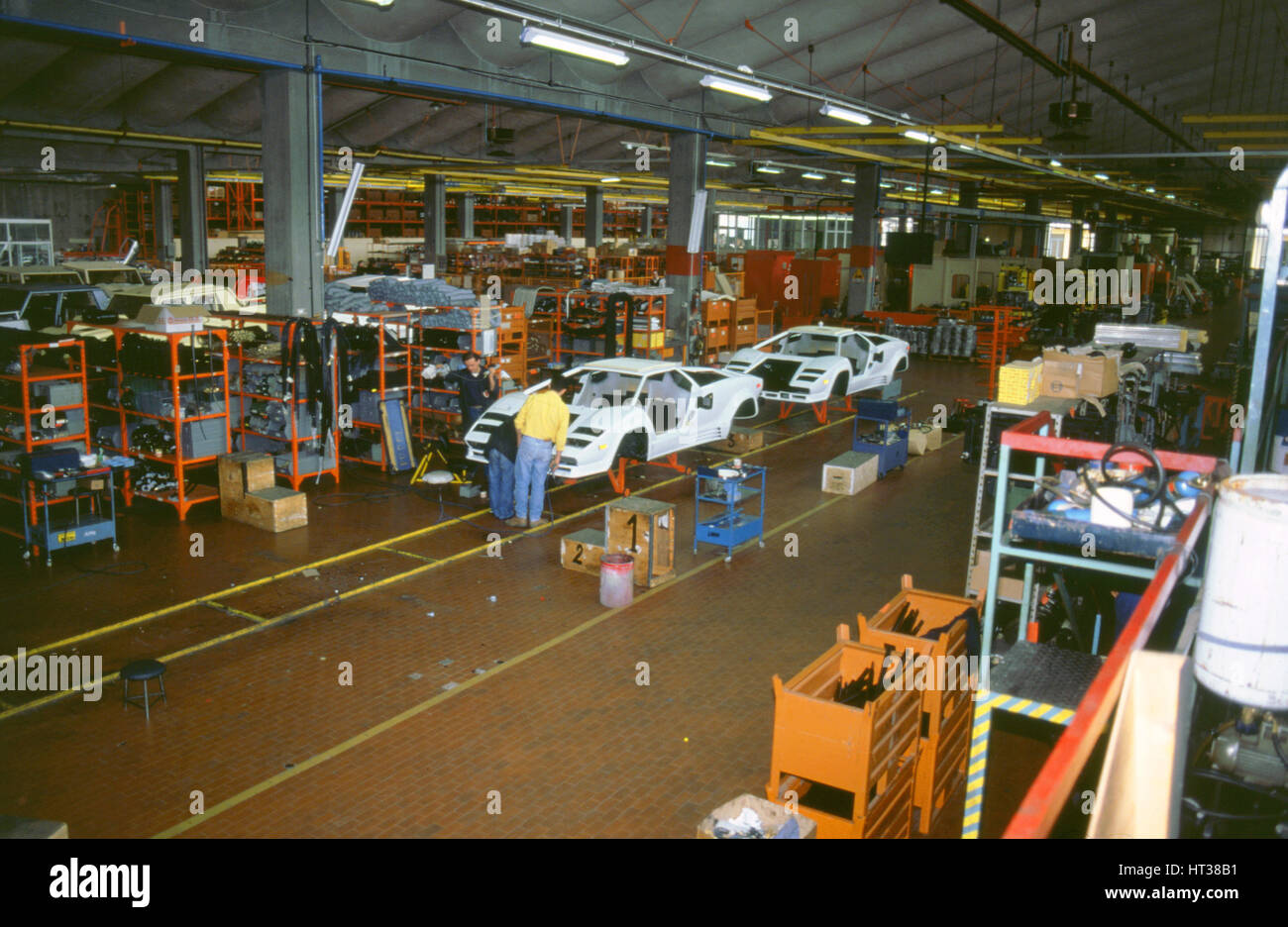 Lamborghini factory 1988.Countach under construction. Artist: Unknown. Stock Photo