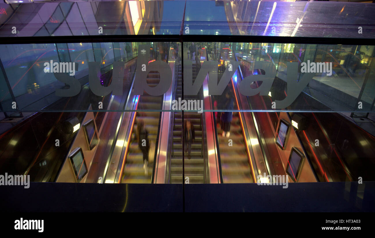 Glasgow Subway or underground escalators entrance Buchanan street Stock Photo