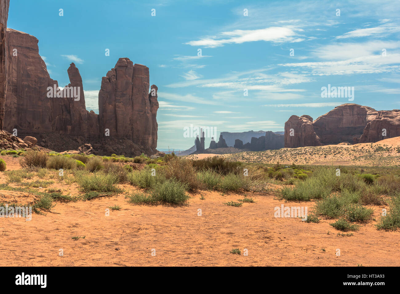 View of the Totem Pole and the Yei Bi Chei in the Monument Valley