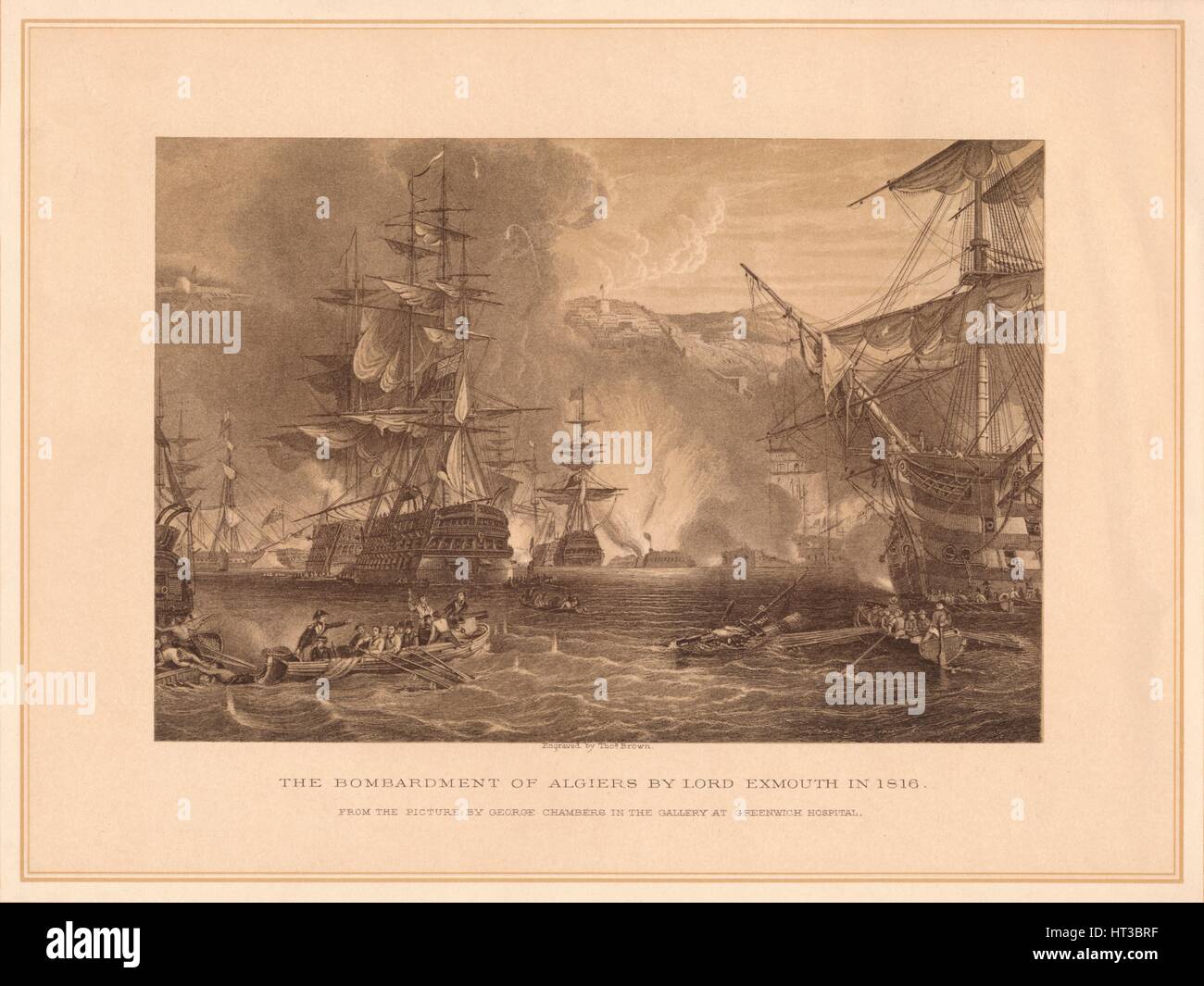 'The Bombardment of Algiers by Lord Exmouth in 1816', (1878).  Artist: Thomas Brown. Stock Photo