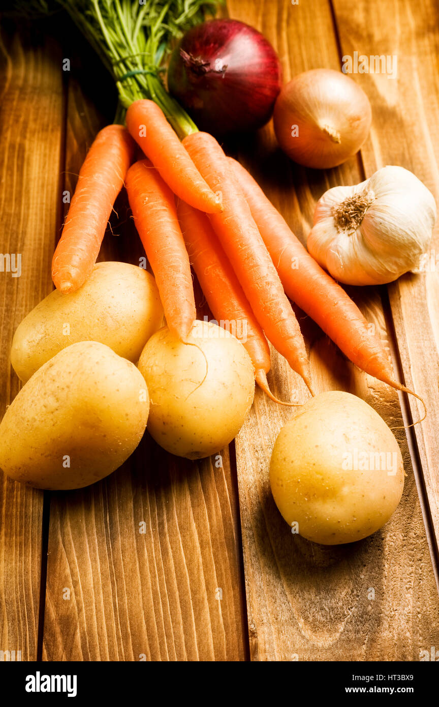 fresh organic vegetables on a table Stock Photo