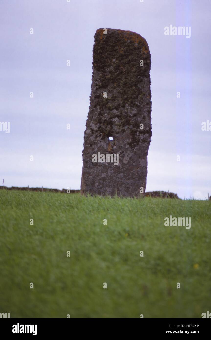 Perforated standing stone, North Ronaldsay. Orkney, 20th century.  Artist: CM Dixon. Stock Photo