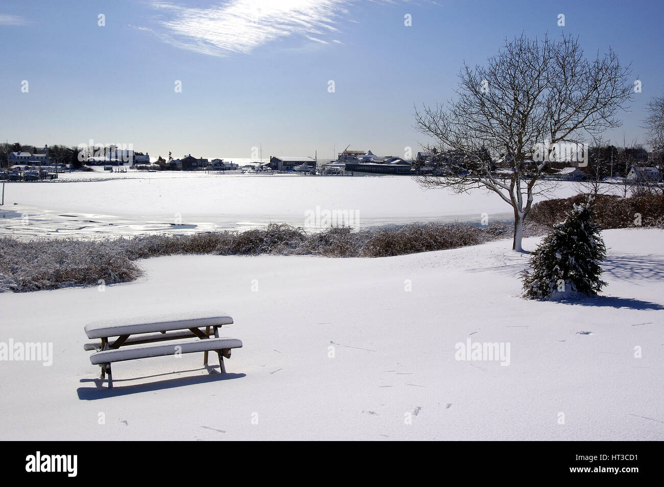 Winter view of Wychmere Harbor on Cape Cod Stock Photo