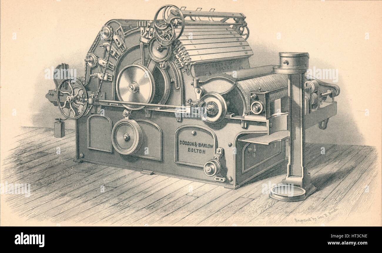 Self Stripping Carding Engine, by Dobson and Barlow Bolton', 1874. Artist: GB Smith. Stock Photo
