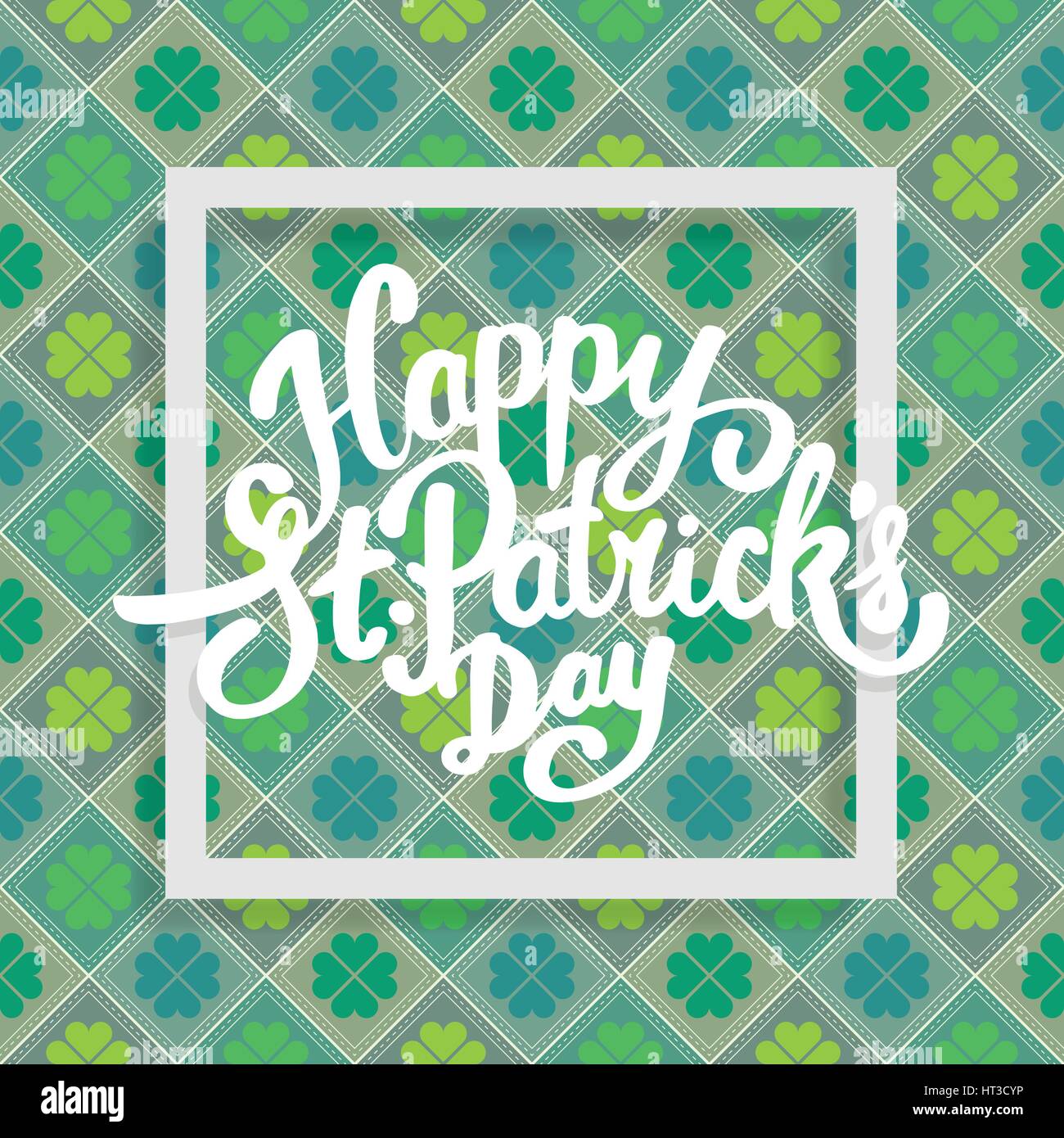 Happy Saint Patricks day lettering with clover. Stock Vector