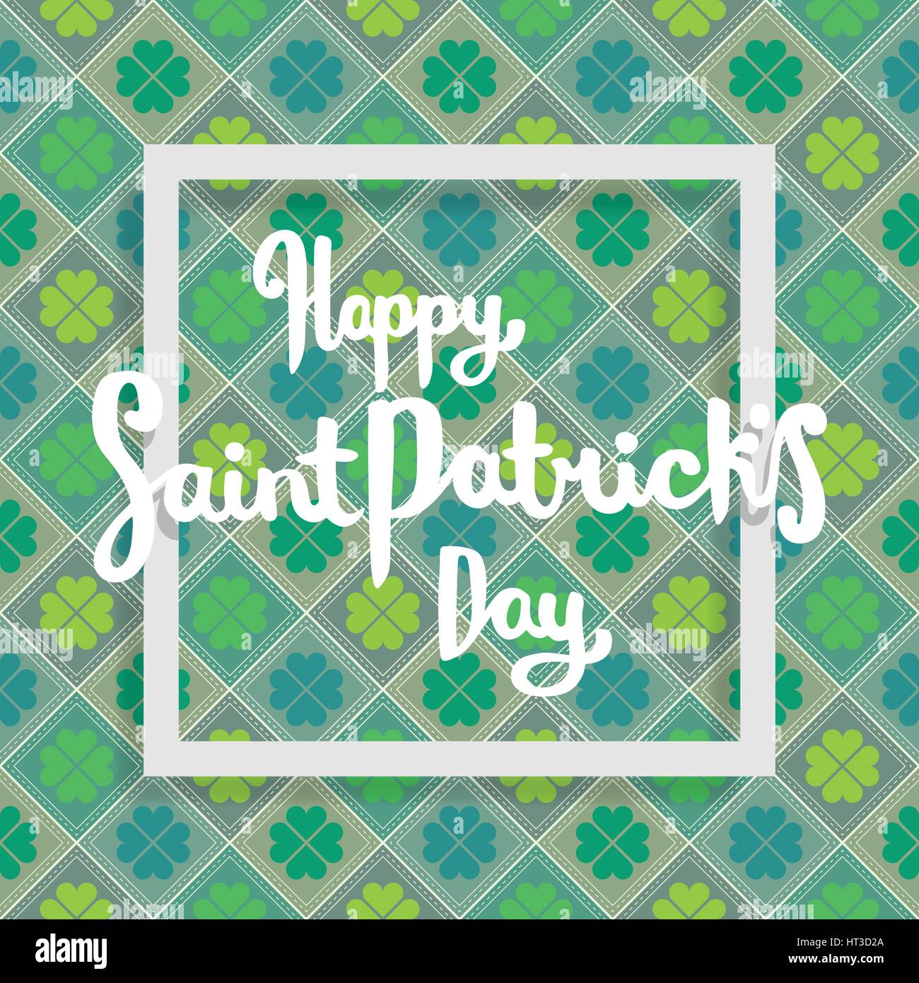 Happy Saint Patricks day lettering with clover. Stock Vector