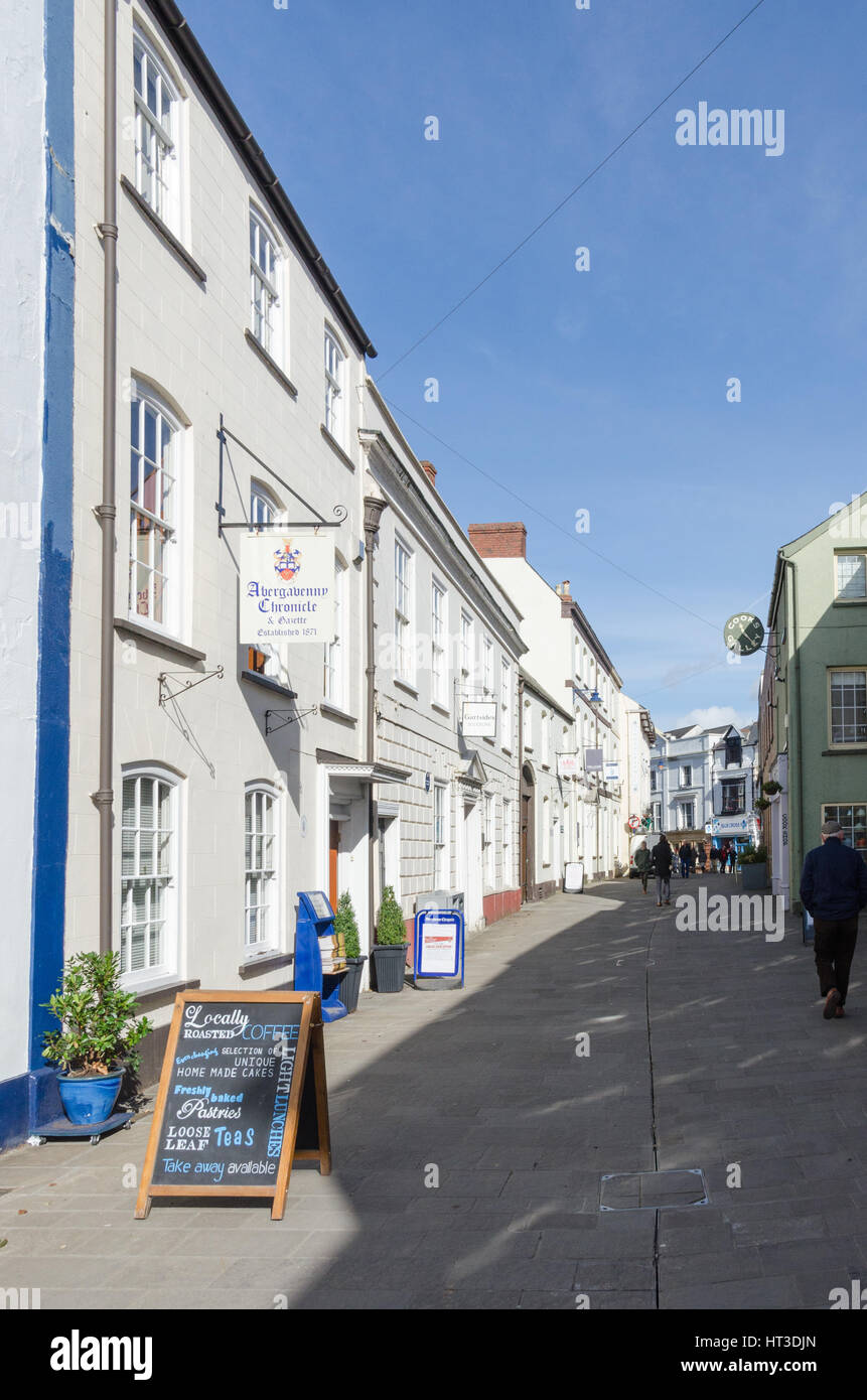 Shops and offices lining historic Nevill Street in Abergavenny, Monmouthshire Stock Photo Alamy