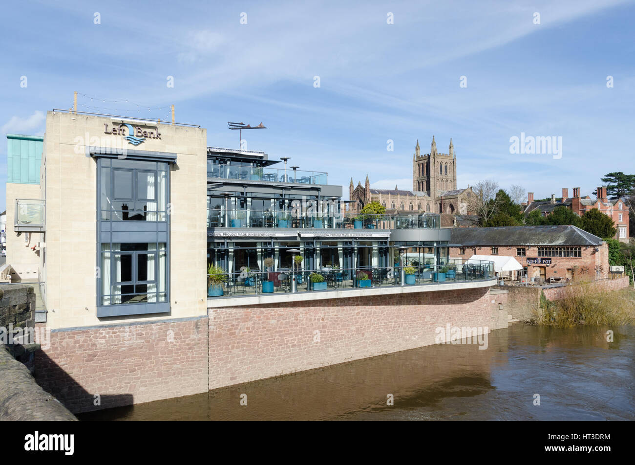 The Left Bank restaurant and banqueting centre on the River Wye in Hereford, Herefordshire Stock Photo