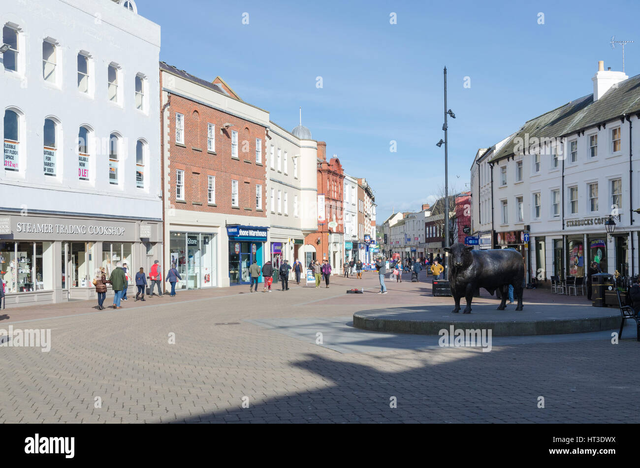 Shops and shoppers in Commercial Street in the Cathedral City of
