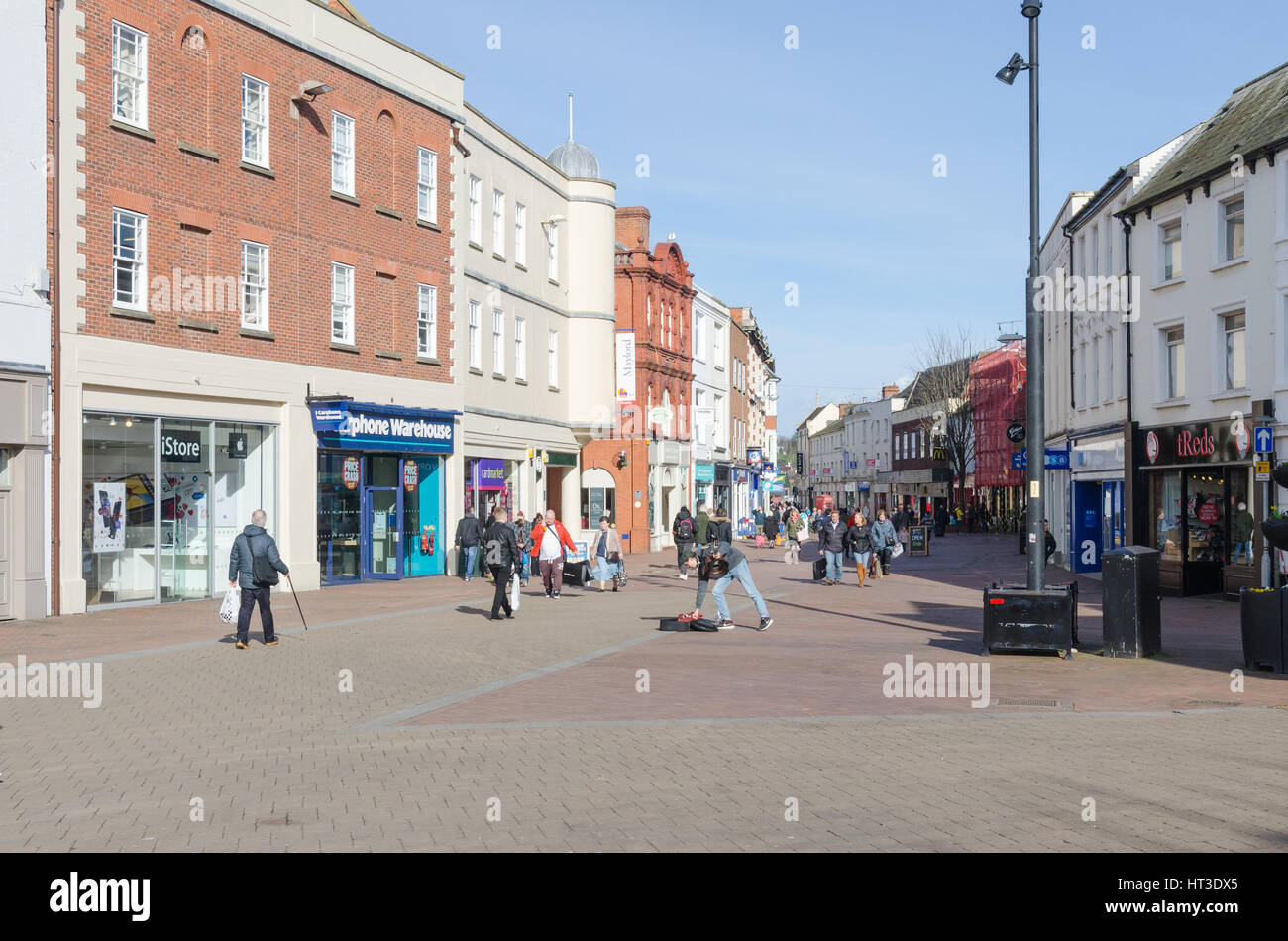 Shops and shoppers in Commercial Street in the Cathedral City of Hereford Stock Photo