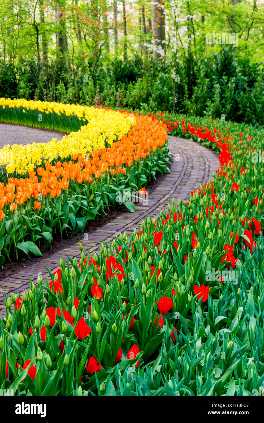 Flower garden. Beautiful park garden in spring. beautiful garden flowers Stock Photo