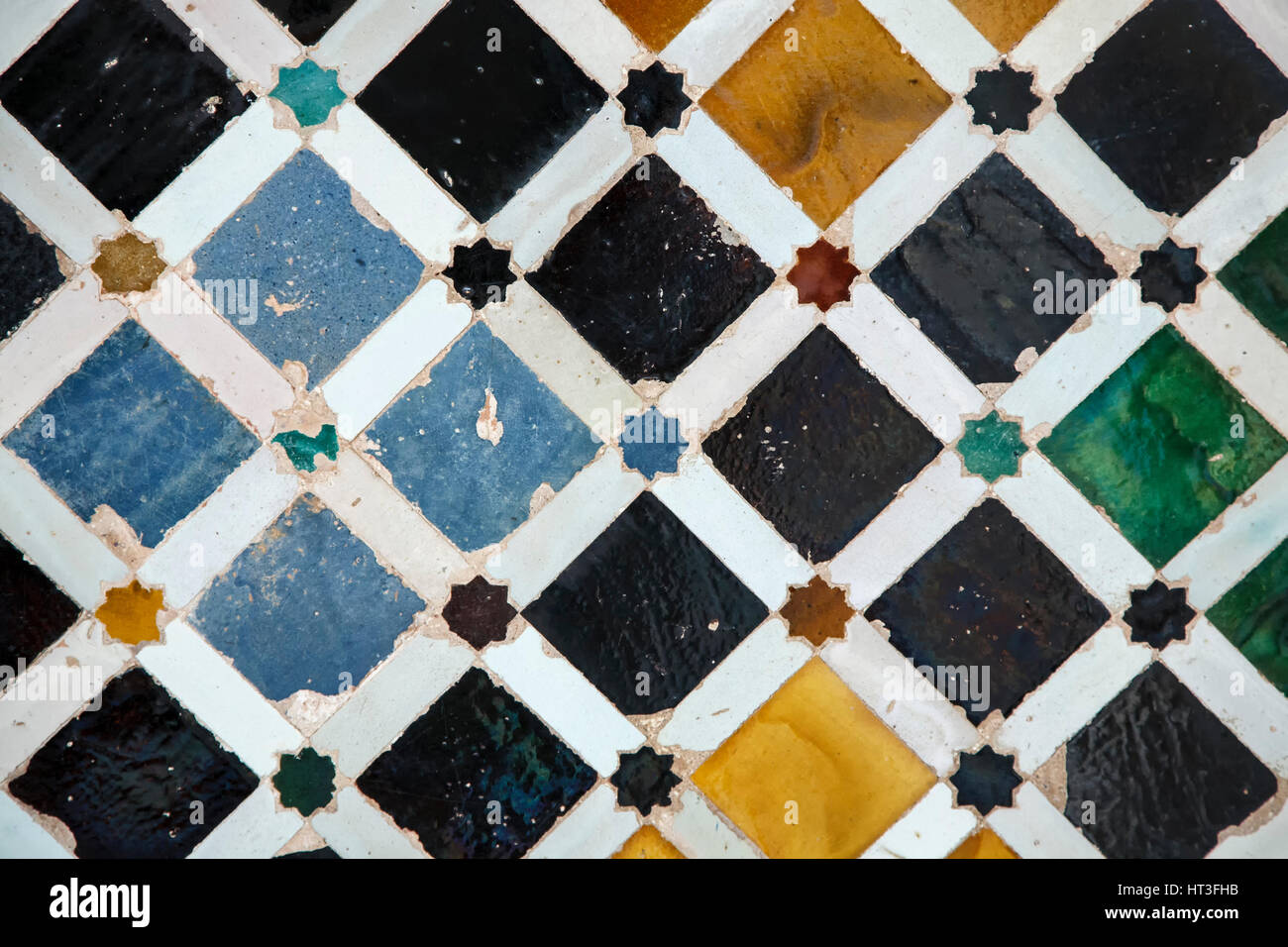 Tile detail, Nasrid Palaces, The Alhambra, Granada, Spain Stock Photo