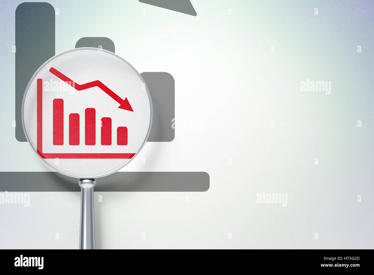 Advertising concept Decline Graph with optical glass on digital