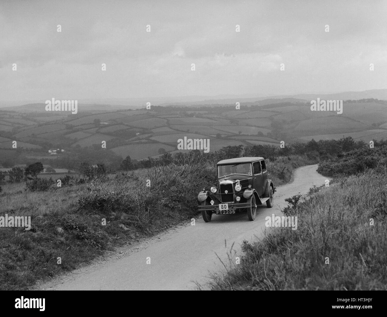 Riley Monaco saloon of VJ Fishleigh competing in the MCC Torquay Rally, 1938. Artist: Bill Brunell. Stock Photo