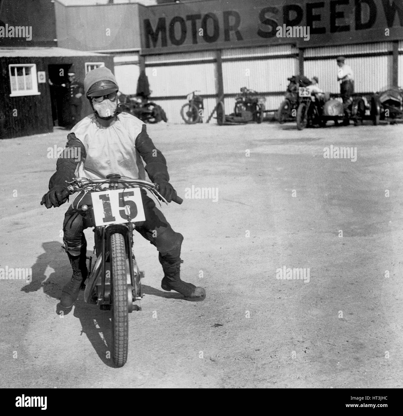 A rider at Lea Bridge speedway circuit, Leyton, London, 1928. Artist: Bill Brunell. Stock Photo