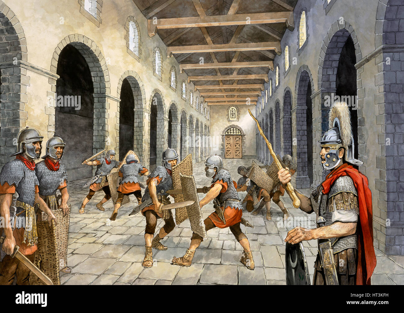 Roman infantry practising combat, c3rd century, (c1990-2010). Artist: Philip Corke. Stock Photo