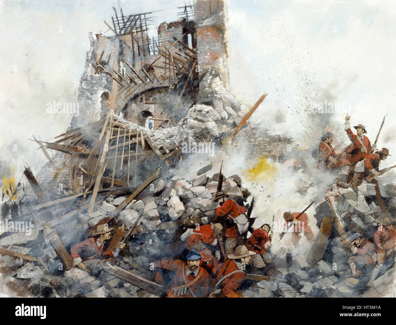 Destruction of the Keep, English Civil War, Scarborough Castle, 1645, (c1990-2010). Artist: Ivan Lapper. Stock Photo