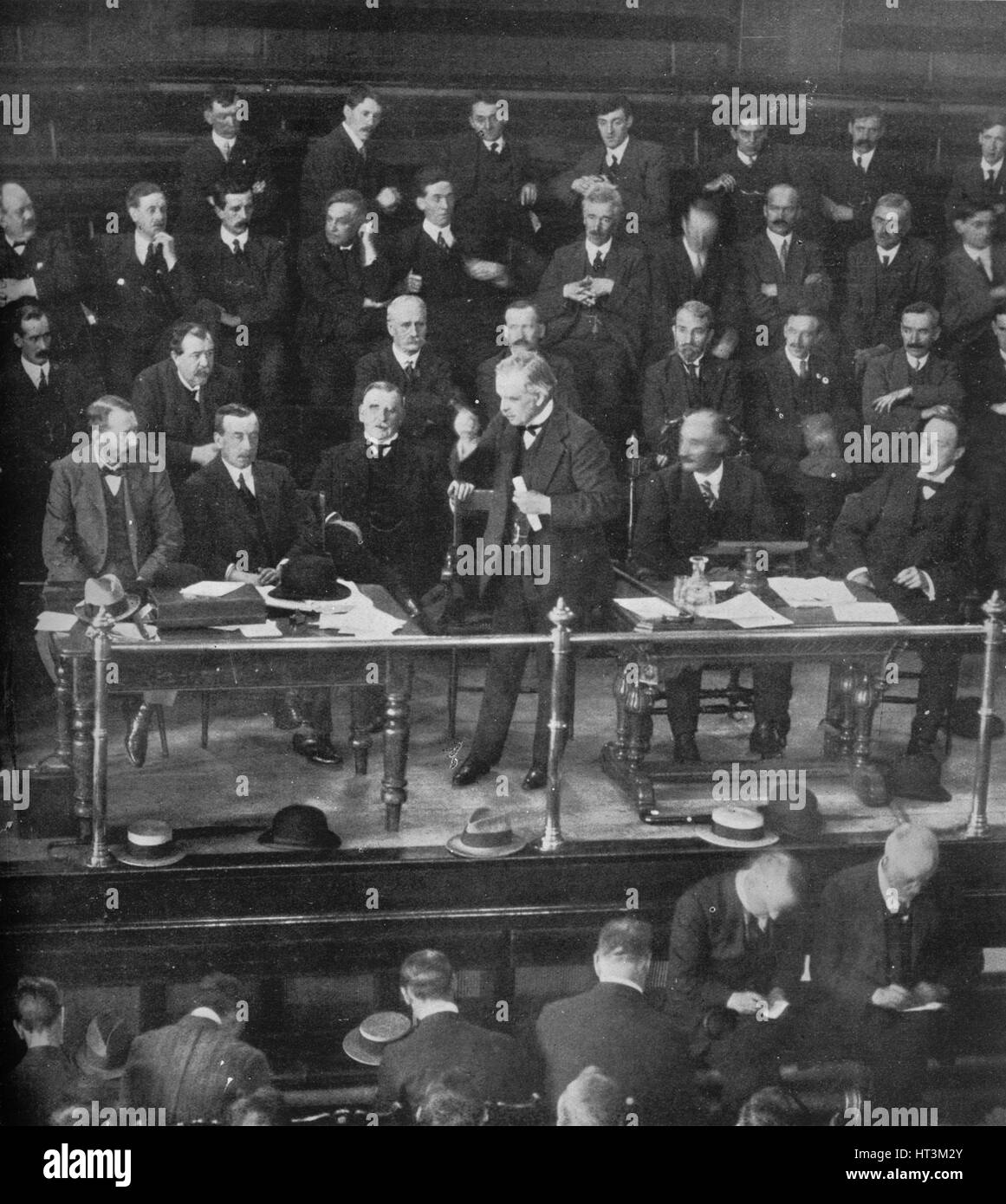 'The Coal Strike: Mr. Lloyd George addressing the miners' representatives at Cardiff', 1915. Artist: Unknown. Stock Photo