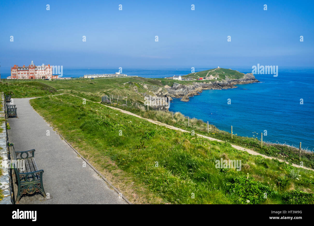 United Kingdom, South West England, Cornwall, Newquay, view of  Towan Head and The Headland Hotel Stock Photo