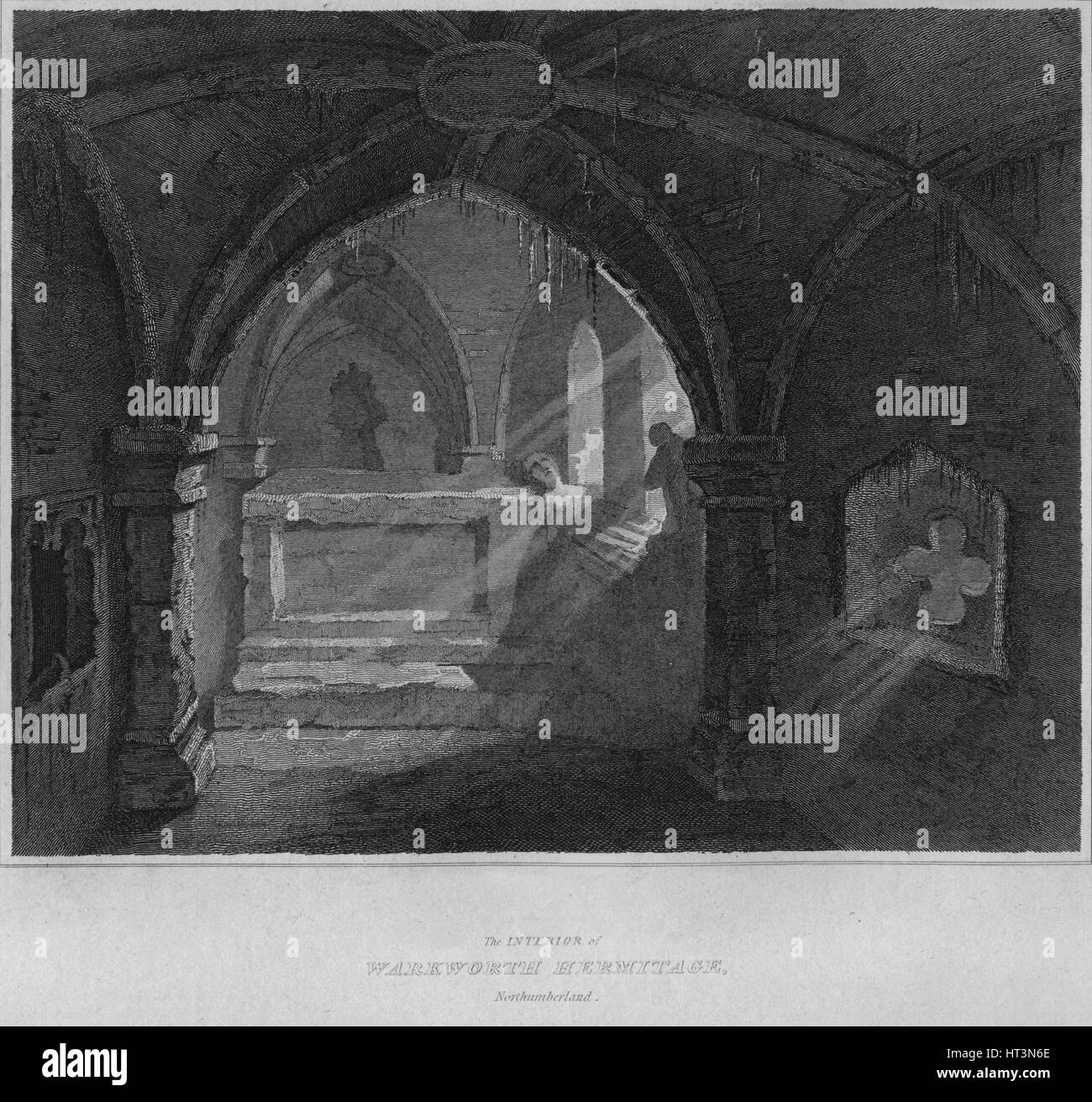 'The Interior of Warkworth Hermitage, Northumberland', 1814. Artist ...