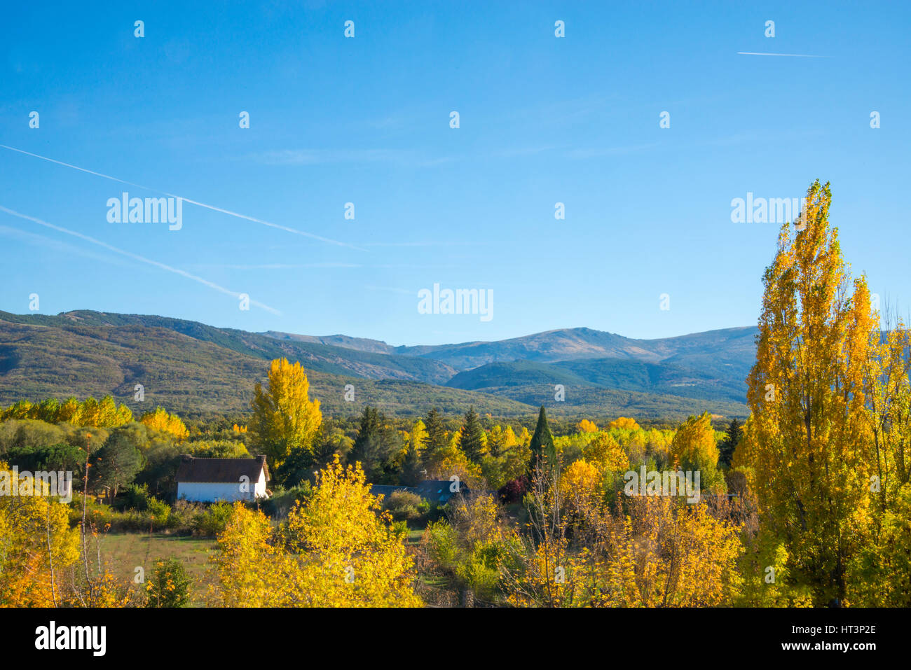 Autumn landscape. Sierra de Guadarrama National Park, Rascafria, Madrid ...