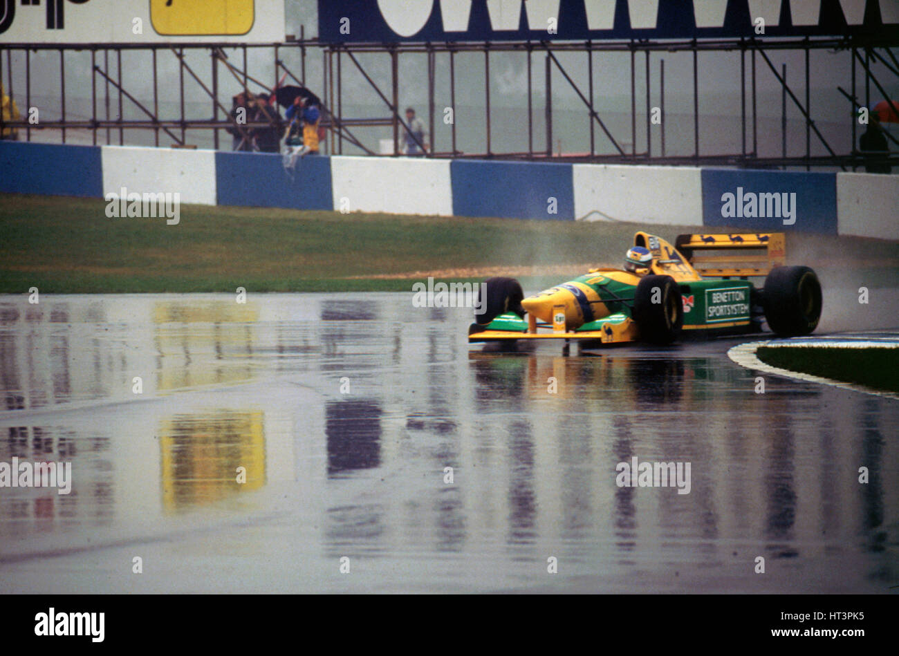 Benetton B193A Michael Schumacher  1993 Euro GP at Donington Artist: Unknown. Stock Photo
