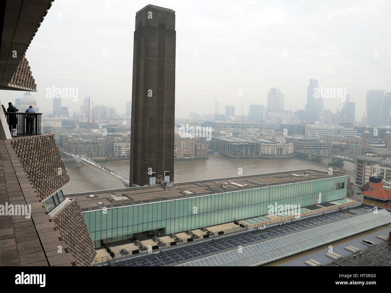 View from new Switch House building level 10 at Tate Modern Art Gallery financial district sky in smog and pollution City of London UK  KATHY DEWITT Stock Photo