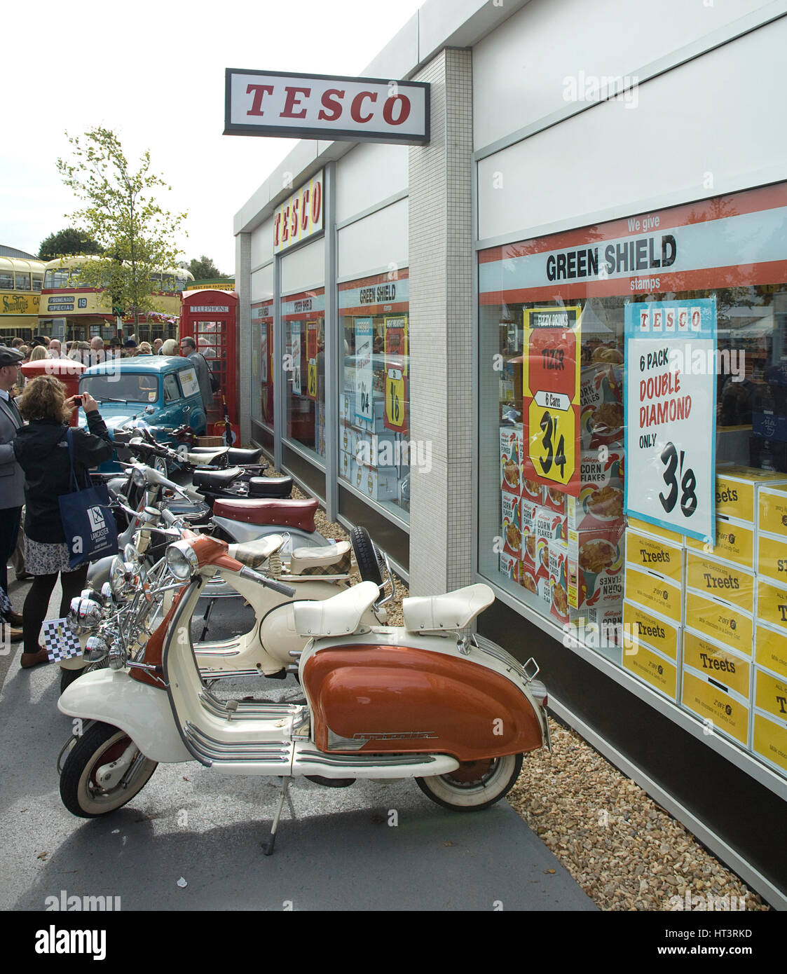 2011 Goodwood Revival Meeting, Tesco retro shop and scooters Artist: Unknown. Stock Photo