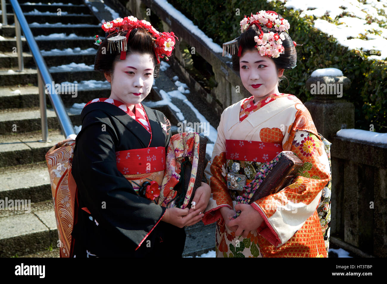 Geishas at a Shinto Shrine, Kyoto, Japan Stock Photo